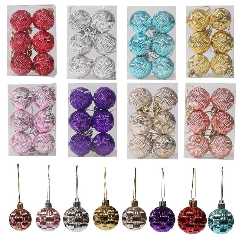 4cm Woven Christmas Ball 6pcs/set Plastic Ball Christmas Tree Decoration Hanging Ball Pendant Xmas venue setup props