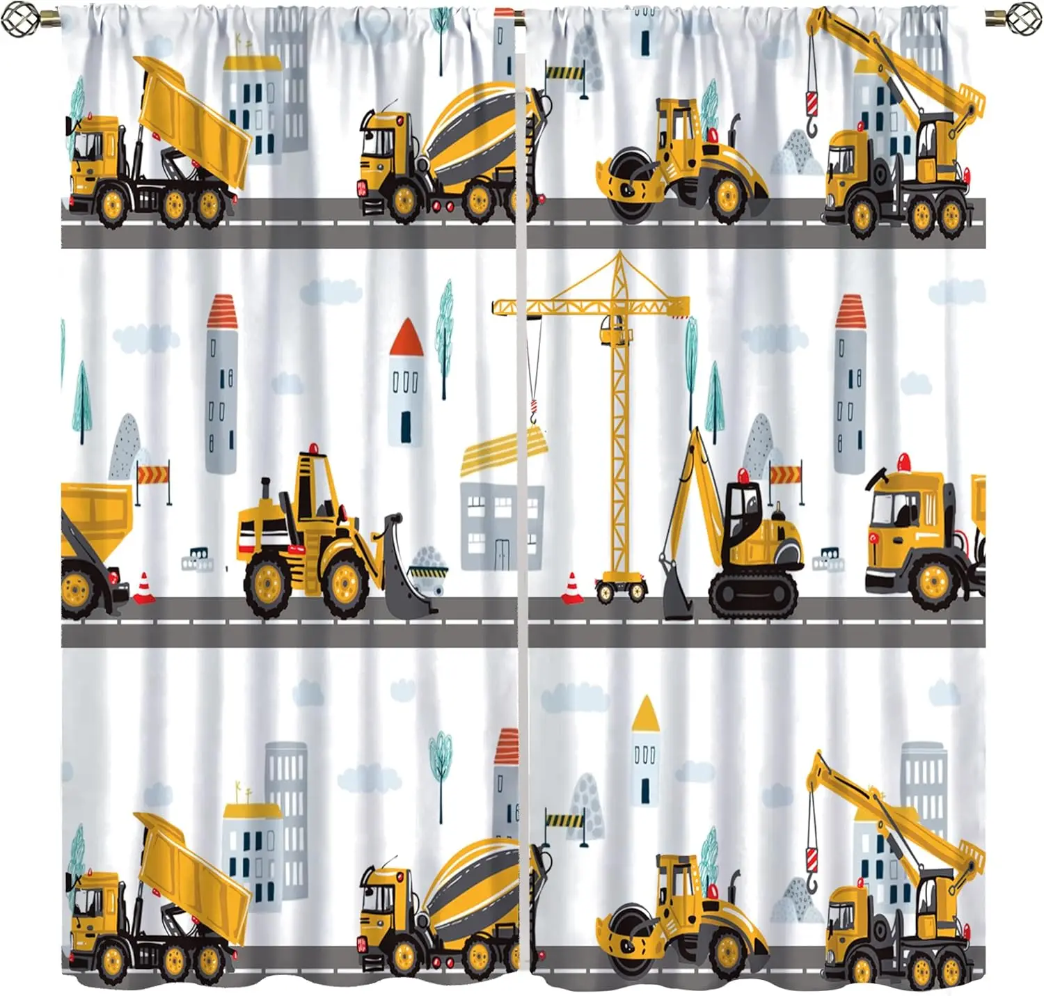 Cartoon Car Kids Curtains for Bedroom Living Room,Boys Construction Cartoon Tractor Truck for Kids Bedroom Decor Bulldozer Child