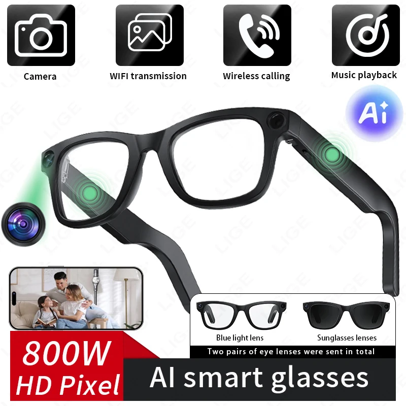 

New 800W Anti-shake Video Camera Glasses Sunglasses AI Voice Wake-up Glasses Music Noise Reduction Bluetooth Call Smart Glasses