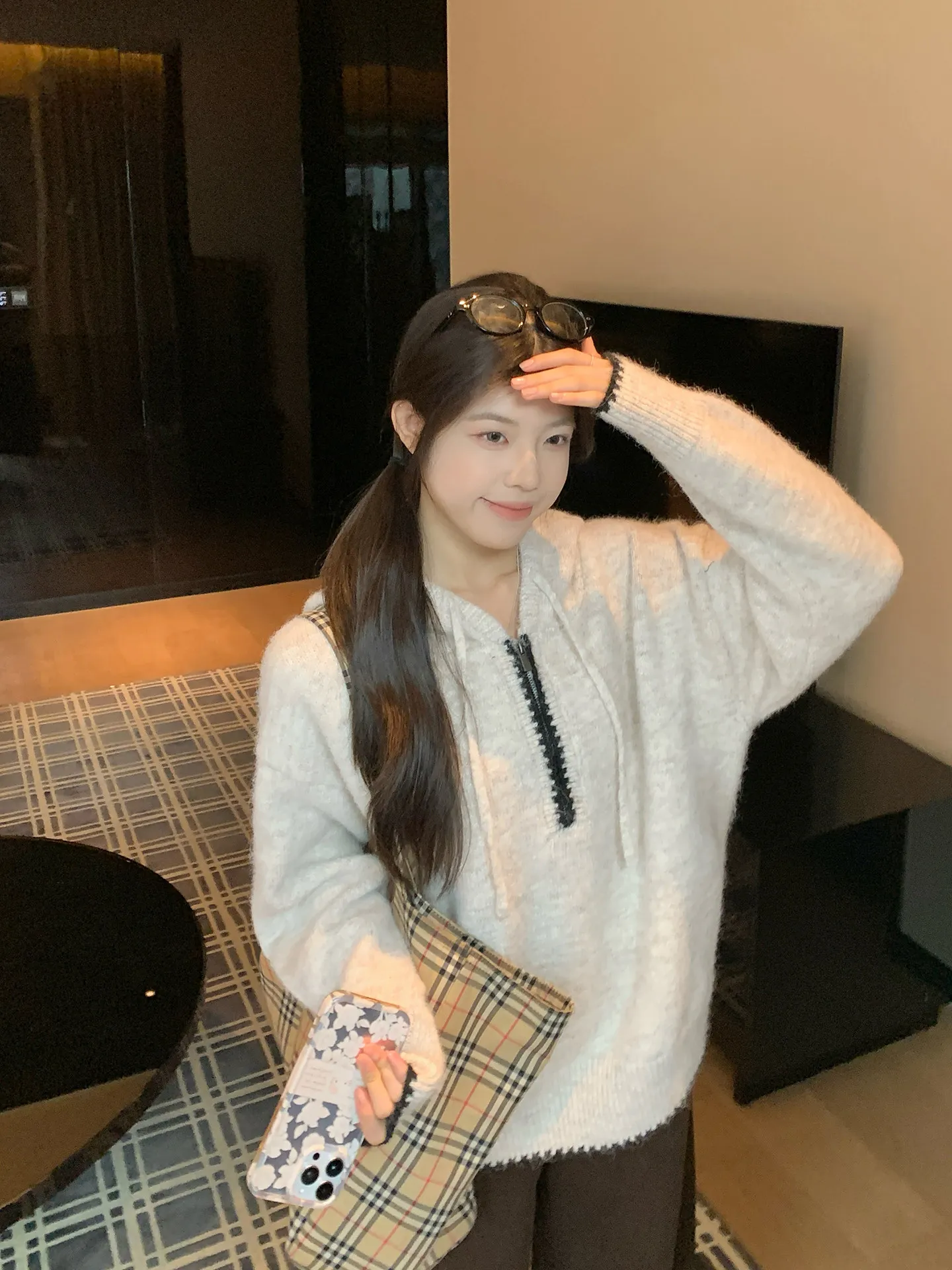 

Laid-back Style Hooded Knitted Sweater Women's Zipper Casual Loose Versatile Winter Top Comfortable Polyester Blend Long Sleeve