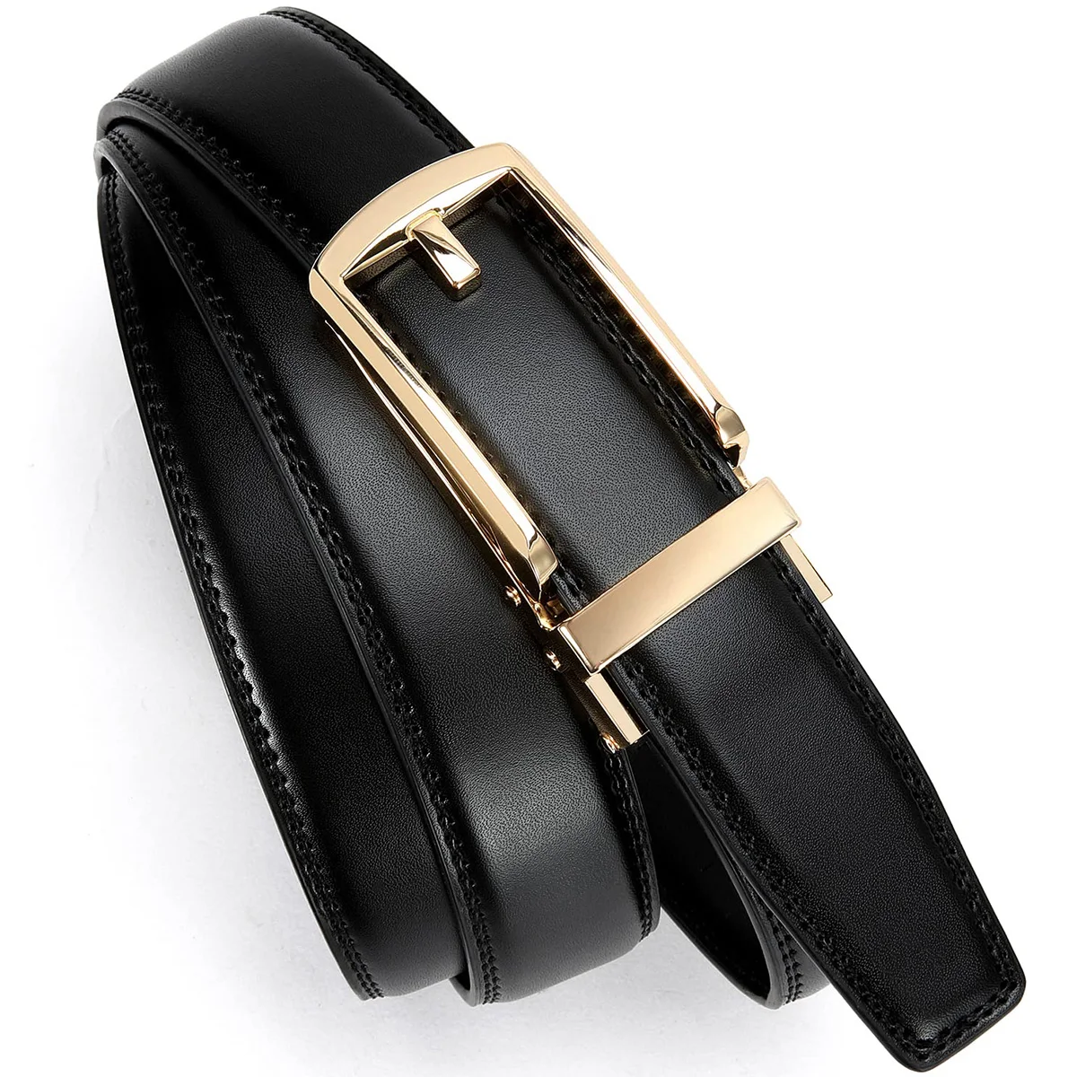 Women Leather Belt Gold Fake Buckle Reverse Pull Automatic Waistbelt Business Travel Fashion Circle Clothing Accessories