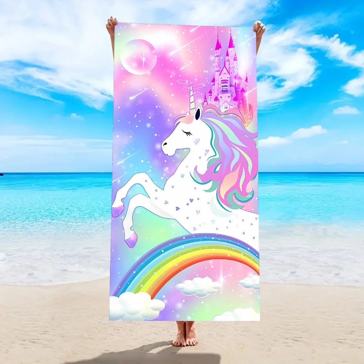 

Magical Unicorn Rainbow Castle Beach Towel, Microfiber Towel, Soft Quick Dry Towel for Kids, Girls, Pool, Beach, Travel,