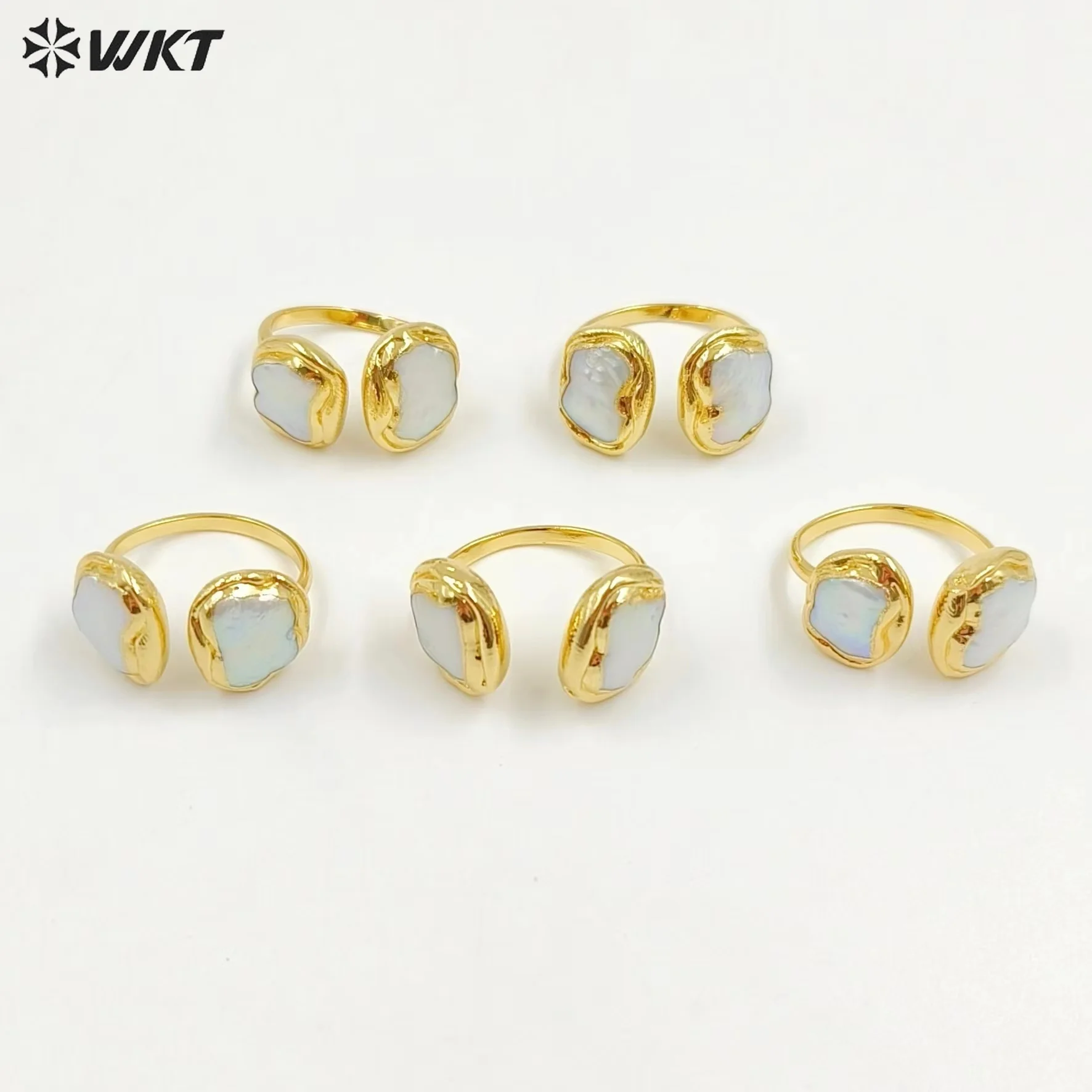 WT-MPR029 WKT Fashion Freshwater Pearl Rings Irregular Shape With Gold Plated Adjustable For Lady Jewelry Gift Party