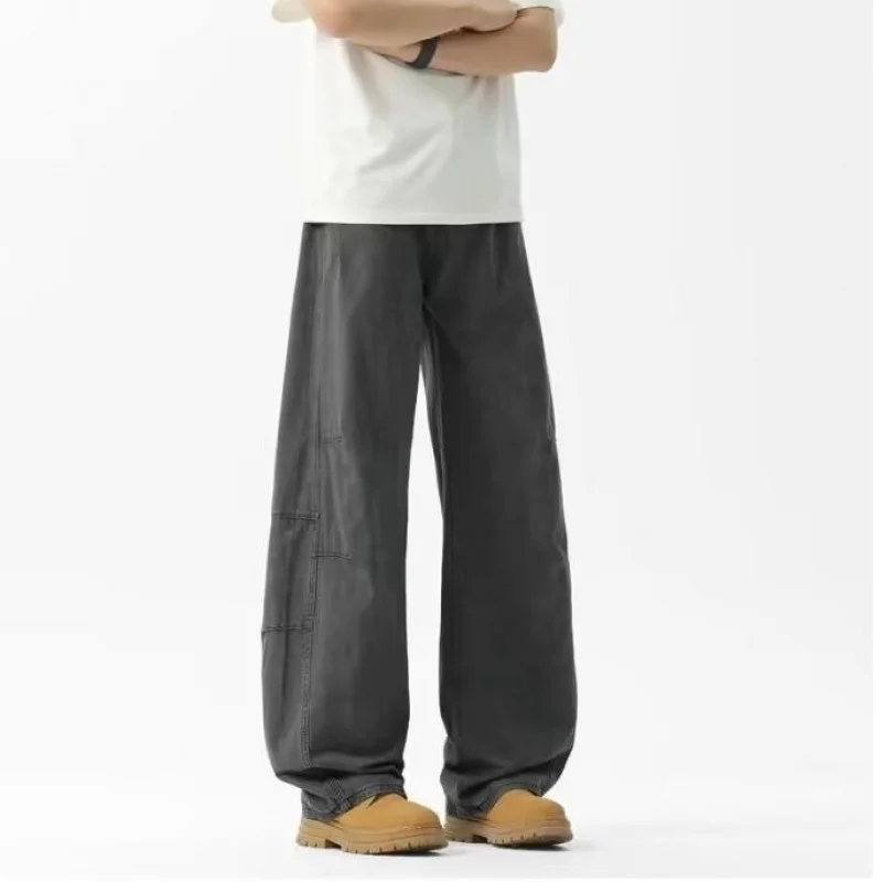 

Washed Cotton Scimitar Unisex Summer American High Street Trend Loose Straight Wide-Leg Outdoor Casual Long Pants