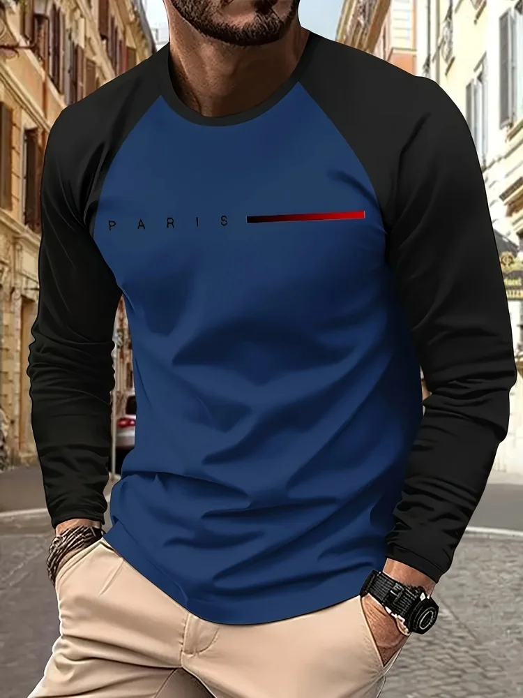 2025 New Autumn Men Round-neck Casual Streetwear Loose and Fashionable Sportswear Letter-patterned Creative Long-sleeved T-shirt
