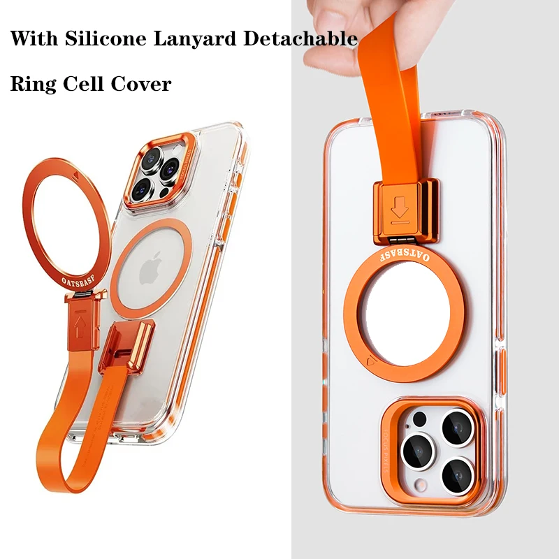 Transparent Magsafe Ring Holder Hard Case For iPhone 15 16 Pro Max 16 Pro With Silicone Wristband Detachable Ring Magnetic Cover