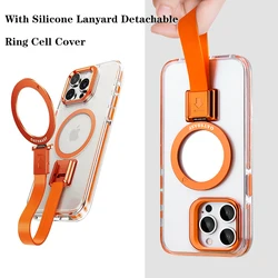 Transparent Magsafe Ring Holder Hard Case For iPhone 15 16 Pro Max 16 Pro With Silicone Wristband Detachable Ring Magnetic Cover