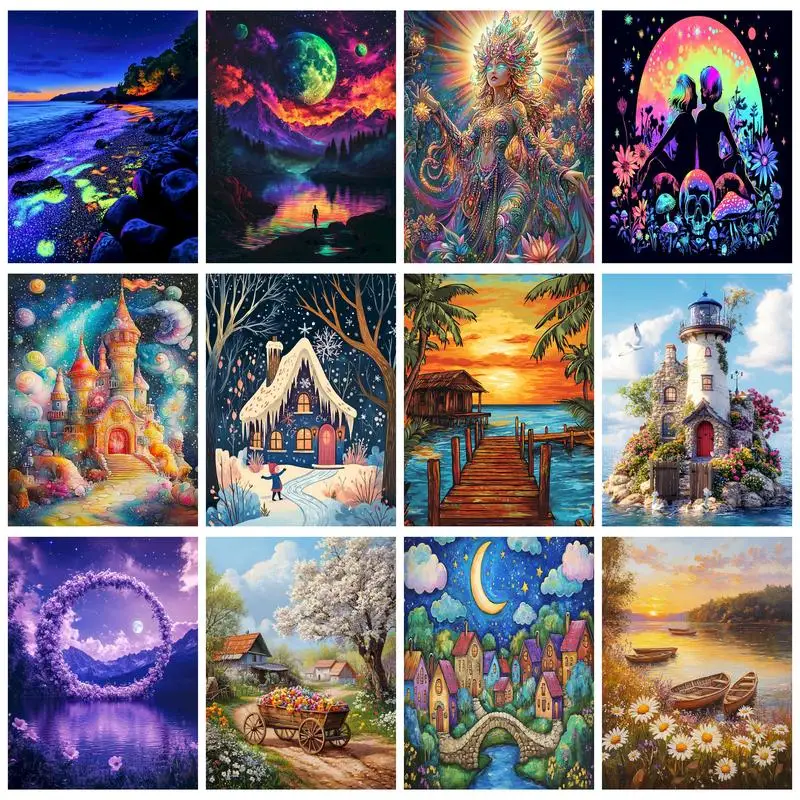 

PhotoCustom Landscape Canvas Painting Package Diy Paint By Numbers Crafts Handpainted Small Bridge Picture With Drawing Wall Dec