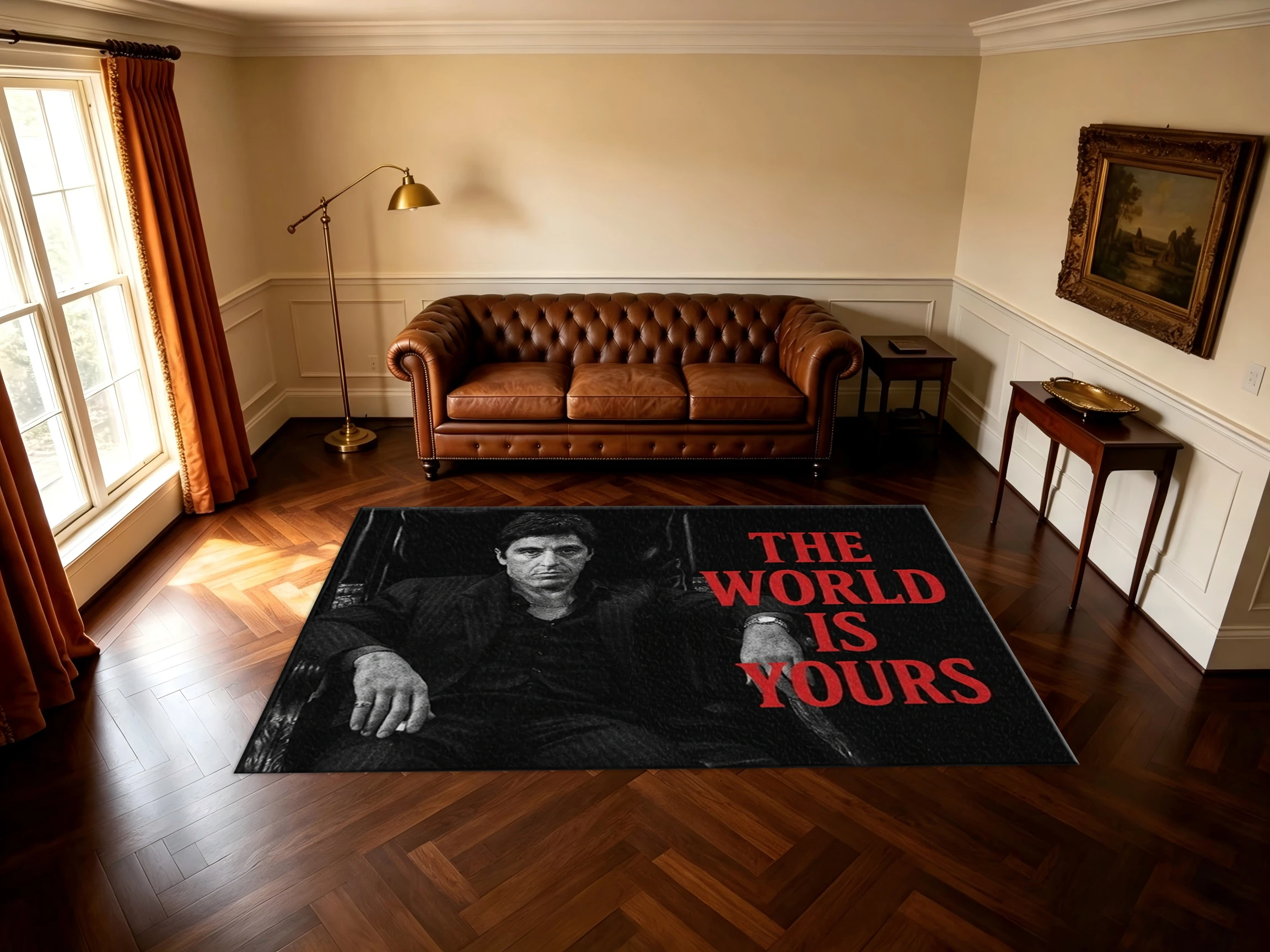 The World Is Yours Movie Theme Area Rug Non‑Slip Floor Mat Retro Style Carpet for Living Room Man Cave Home Decor