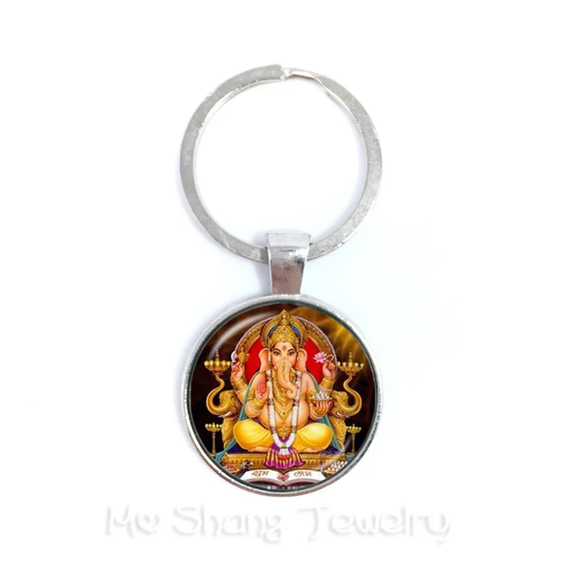 New Classic 25mm Ganesha Buddha Elephant Glass Dome Keychains Handmade Men Jewelry Car Key Holder Souvenir For Gift