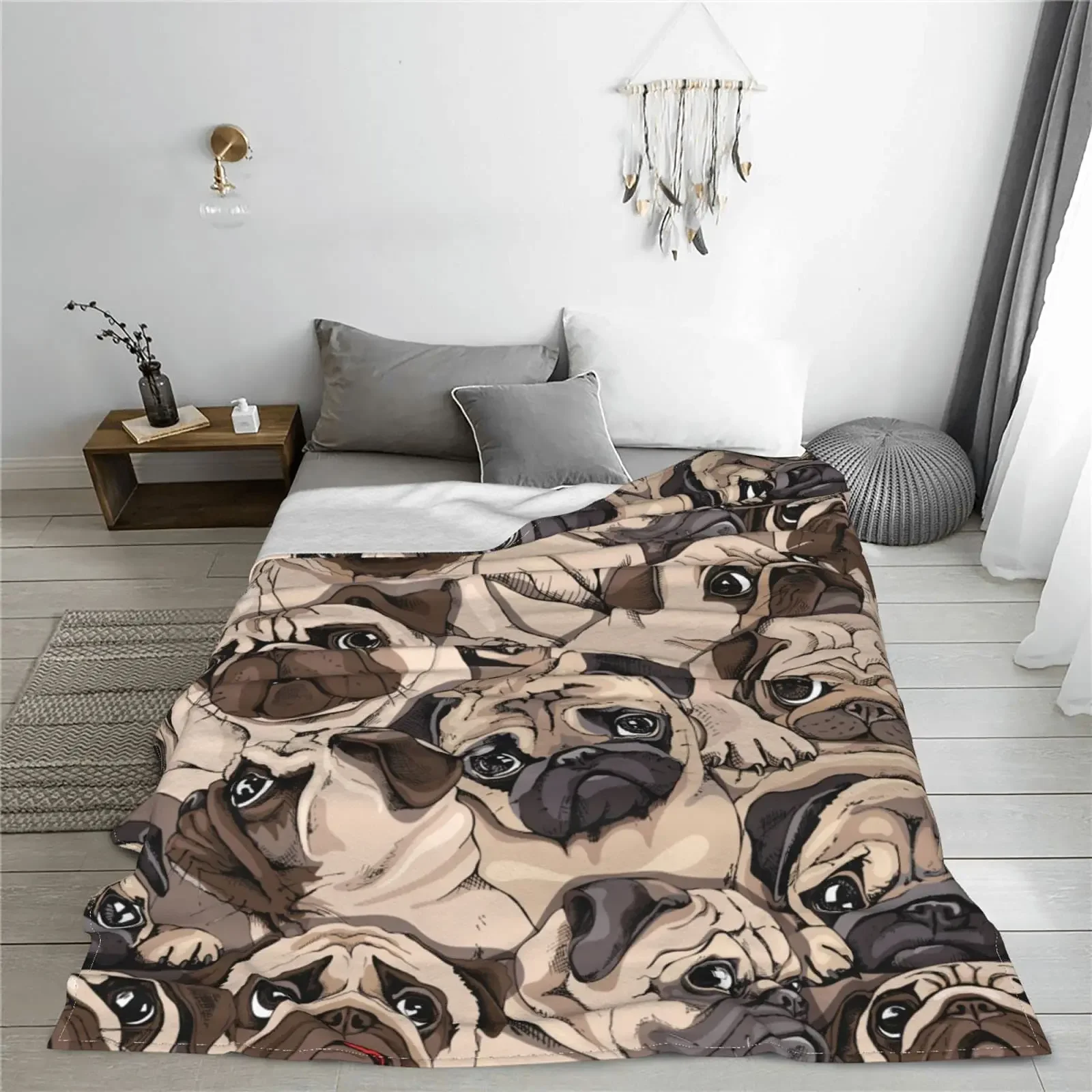 Cute Pug Dog Blanket Animal Bedding Flannel Throw Blanket Soft Cozy Plush Blanket for Couch Bed Sofa Travelling Camping,gifts