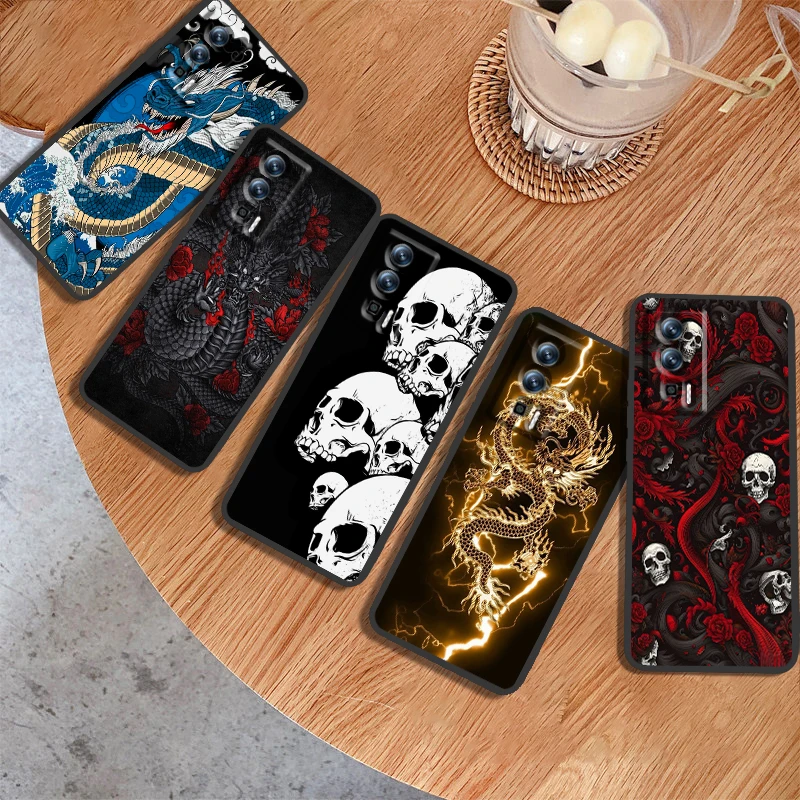 

Chinese Dragon Skull Cool For Xiaomi Redmi 9A 9C 9AT 10C 9 9T 10 12C 13C 8 12 K60 A1 K50 K40 5G Black Back Phone Case
