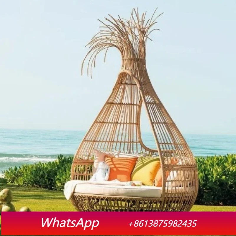 

LTT Outdoor Rattan Recliner Courtyard Bird Cage Floor Rattan Chair Beach Chair