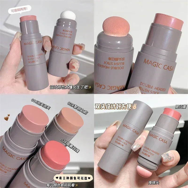 Double-Ended Blush Stick Esponja, Blush Facial Impermeável, Brilhante Face Contouring, Sombra Blush, Tint Cheek Cosméticos