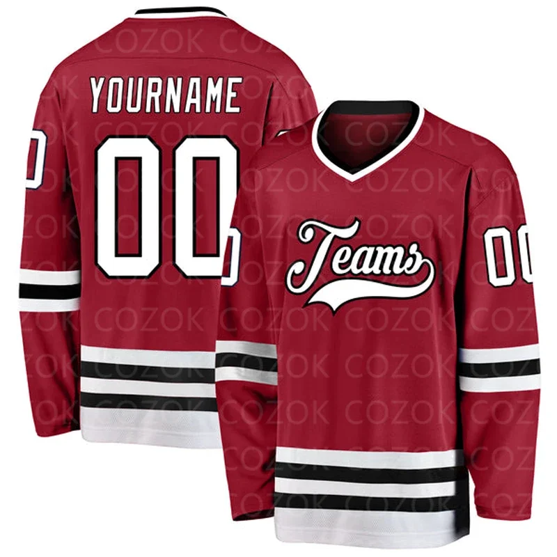 

Custom Dark Red Hockey 3D Print You Name Number Men Women Ice Hockey Jersey Competition Training Jerseys