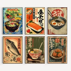 Vintage Japanese Sushi Takoyaki Ramen Kitchen Food Poster Canvas Painting Wall Art Pictures Restaurant Home Decor