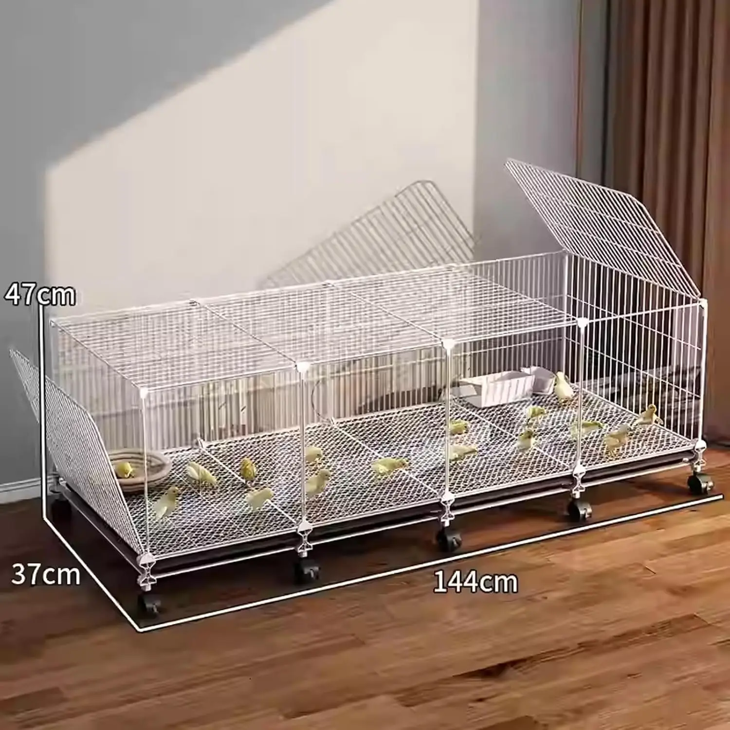 Transparent Viewing Poultry Cage with 1.3cm Gap Design Chicken Coops with 360° Swivel Wheels & Pull-Out Tray, Easy Mobility & Cl