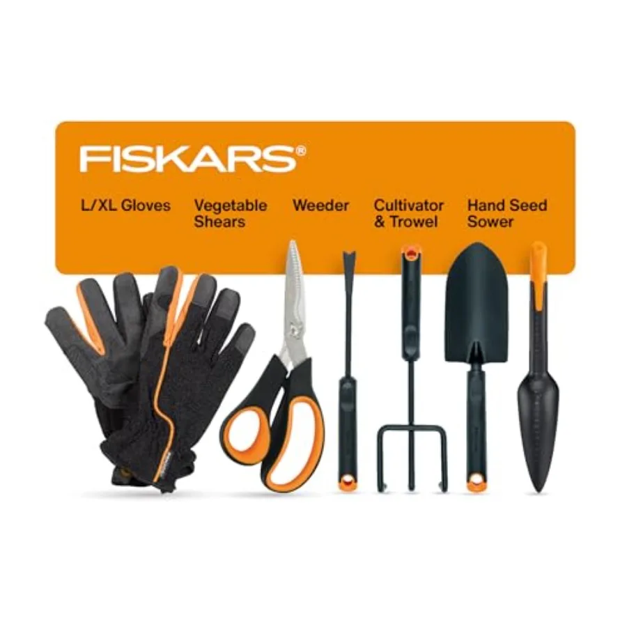 

Vegetable Gardening Essentials 6-Piece Tool Set for Cultivating, Serrated Stainless Steel Shears and 4-in-1 Seed Sower for Plan