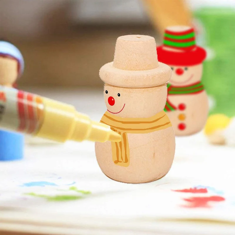 10PCS Wooden Peg Dolls Unfinished DIY Color Graffiti Toys for Kids Party Favors Goodie Bags Stuffers Class Prizes Christmas