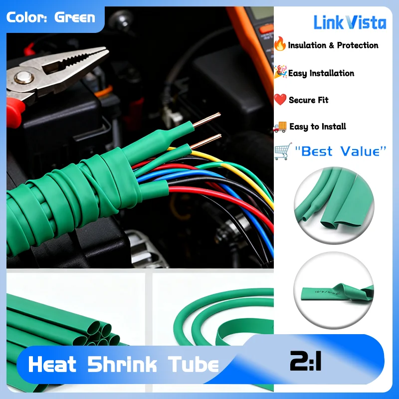 

2:1 Heat Shrink Tubing, Waterproof Insulated Sleeve for DIY Electrical Wire and Connector Repair 0.6-80mm Green Electrical
