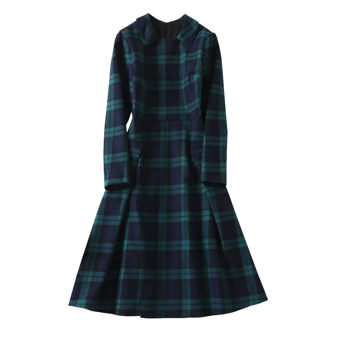 كيت ميدلتون الخريف الساخن بيع الموسم طويلة الأكمام بولو طوق ميدي فستان أنيق الخصر محكم الأزرق منقوشة المألوف Wom