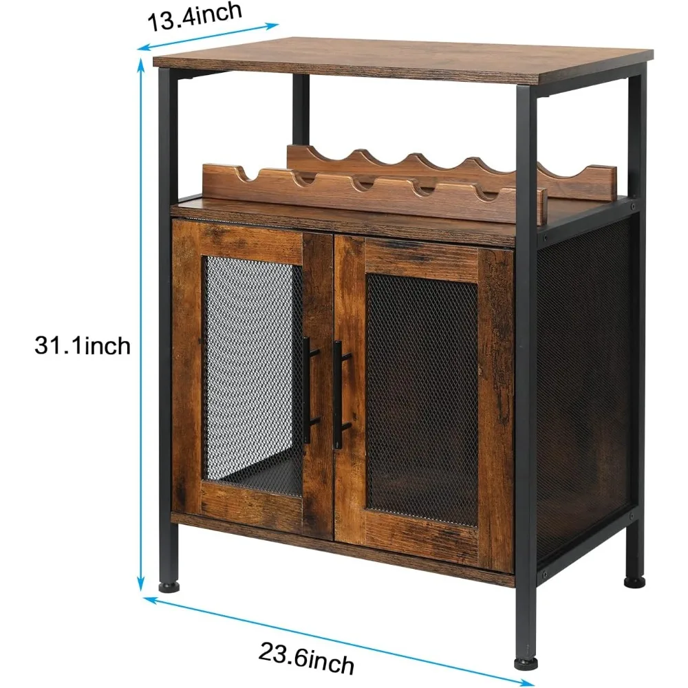 Wine Bar Rack Cabinet with Detachable Wine Rack, Coffee Barwith Glass Holder, Small Sideboard and Buffet Cabinet with Mesh Door