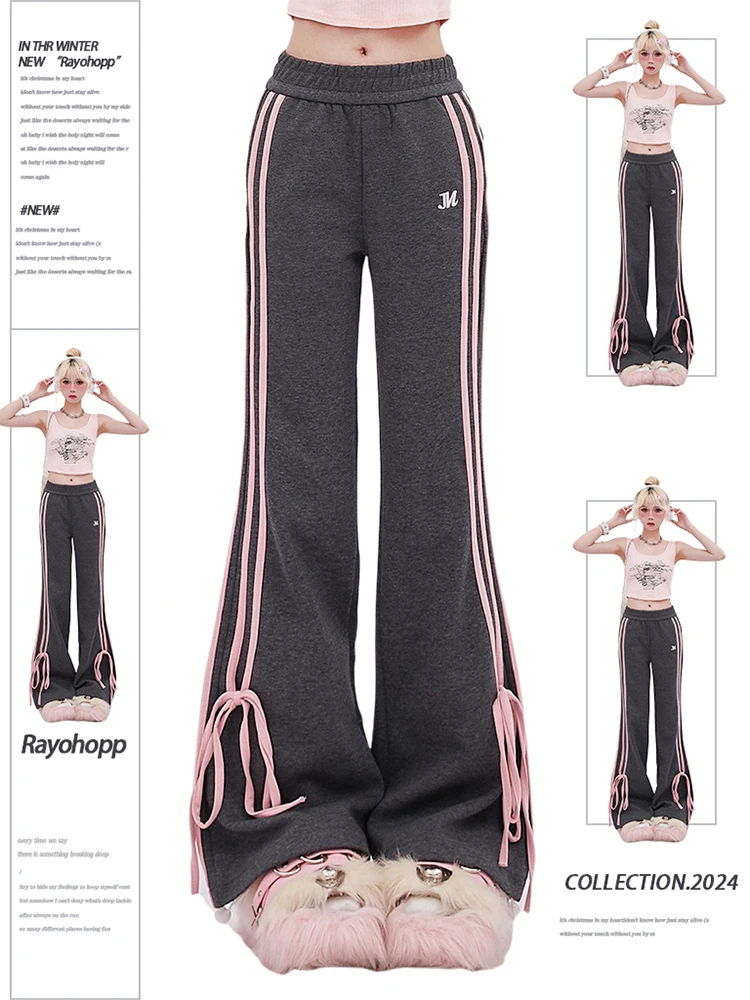 Women Korean Fashion 2000s Aesthetic Sporty Sweat Flare Pants Pantalones Long Trousers Joggers Y2k Kpop Vintage Chic Cute Core