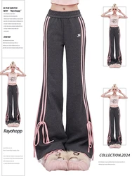 Women Korean Fashion 2000s Aesthetic Sporty Sweat Flare Pants Pantalones Long Trousers Joggers Y2k Kpop Vintage Chic Cute Core