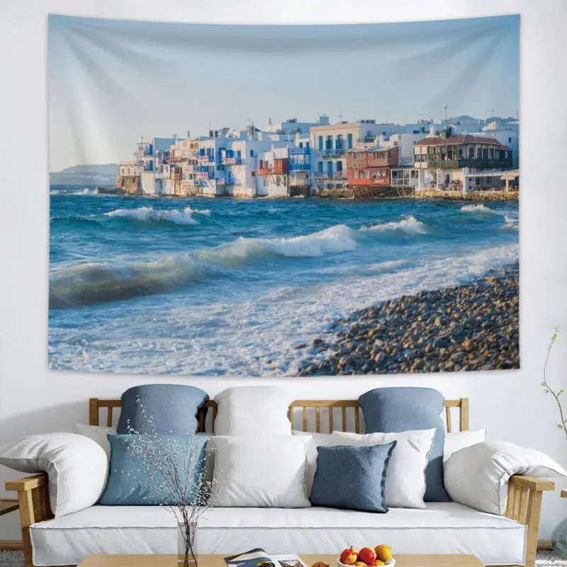 VIKAMA Nordic Realistic Seascape Tapestry, Durable Polyester Wall Hanging, Bedroom Living Room Decor, Coastal Wall Art, for Home