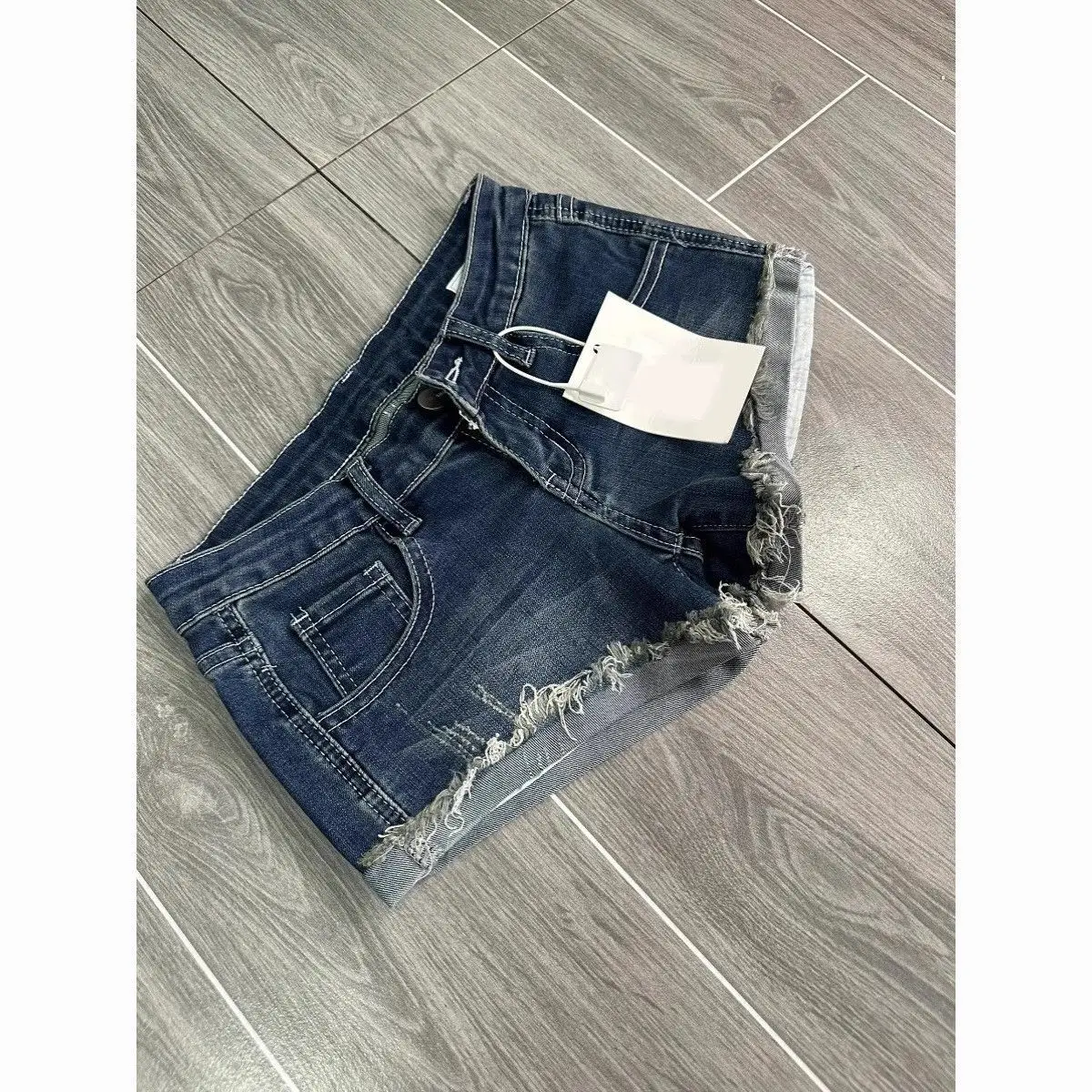 Y2k Retro Women Low Rise Black Wash Cropped Baggy Jeans Wide Leg Frayed Denim Short Pants Fashion Harajuku