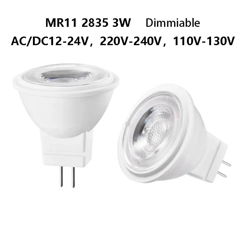 Aoyuansea Wholesale Dimmable GU4 Pin MR11 Spotlight 3W DC 12V 24V AC 110V 220V Dimming Bulb Replacement Halogen Lamps White