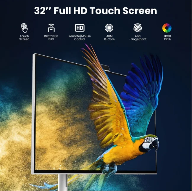 أفضل شاشة تلفزيون محمولة بنظام التشغيل Android مقاس 32 بوصة تعمل باللمس، شاشة تلفزيون ذكية للإلكترونيات البيضاء مع شاشة عرض إعلانات للكاميرا وشاشة LCD