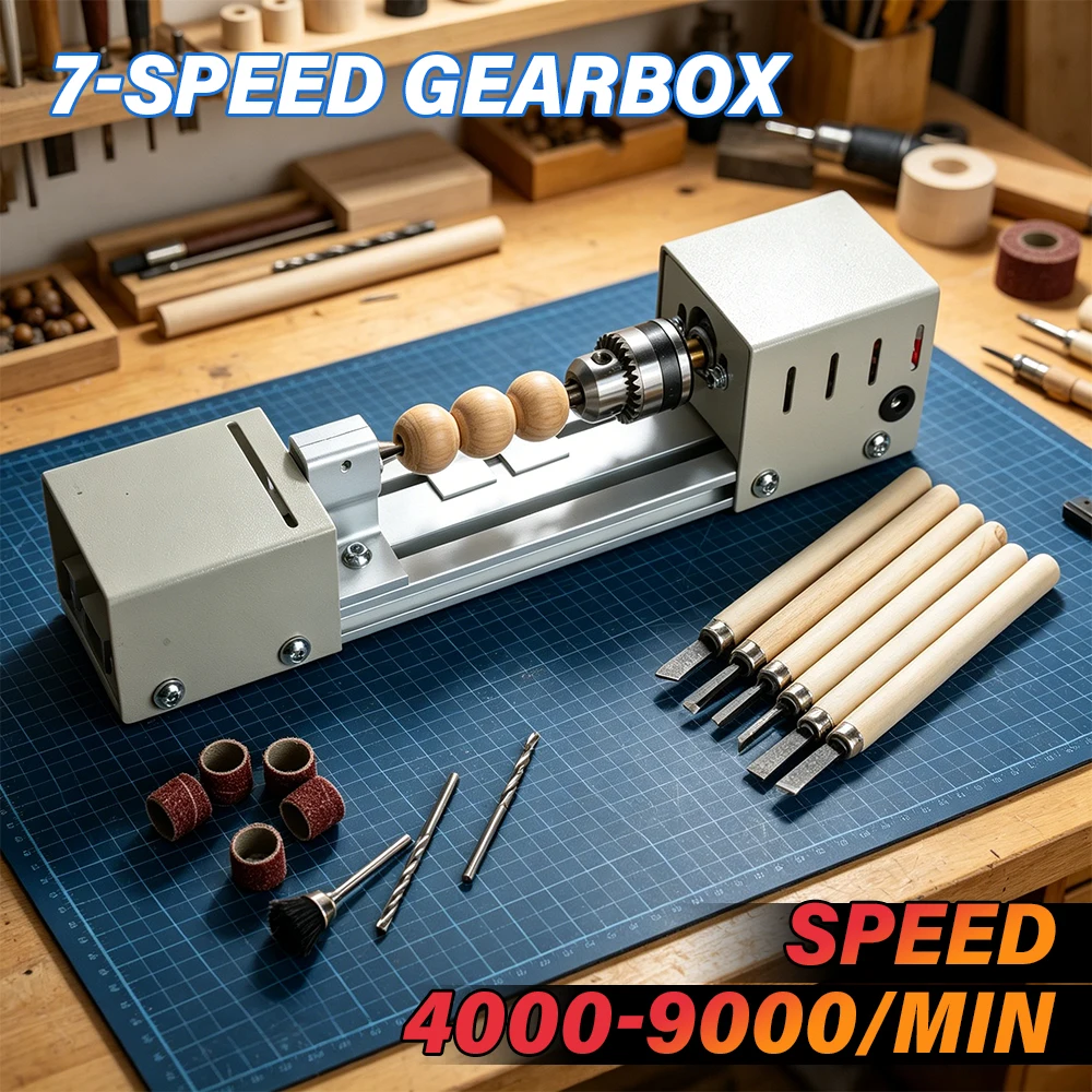 TUNGFULL DIY Mini Wood Lathe Machine Multifunctional Beads Making Lathe for Wood Turning Polishing and Craft Hobby Use