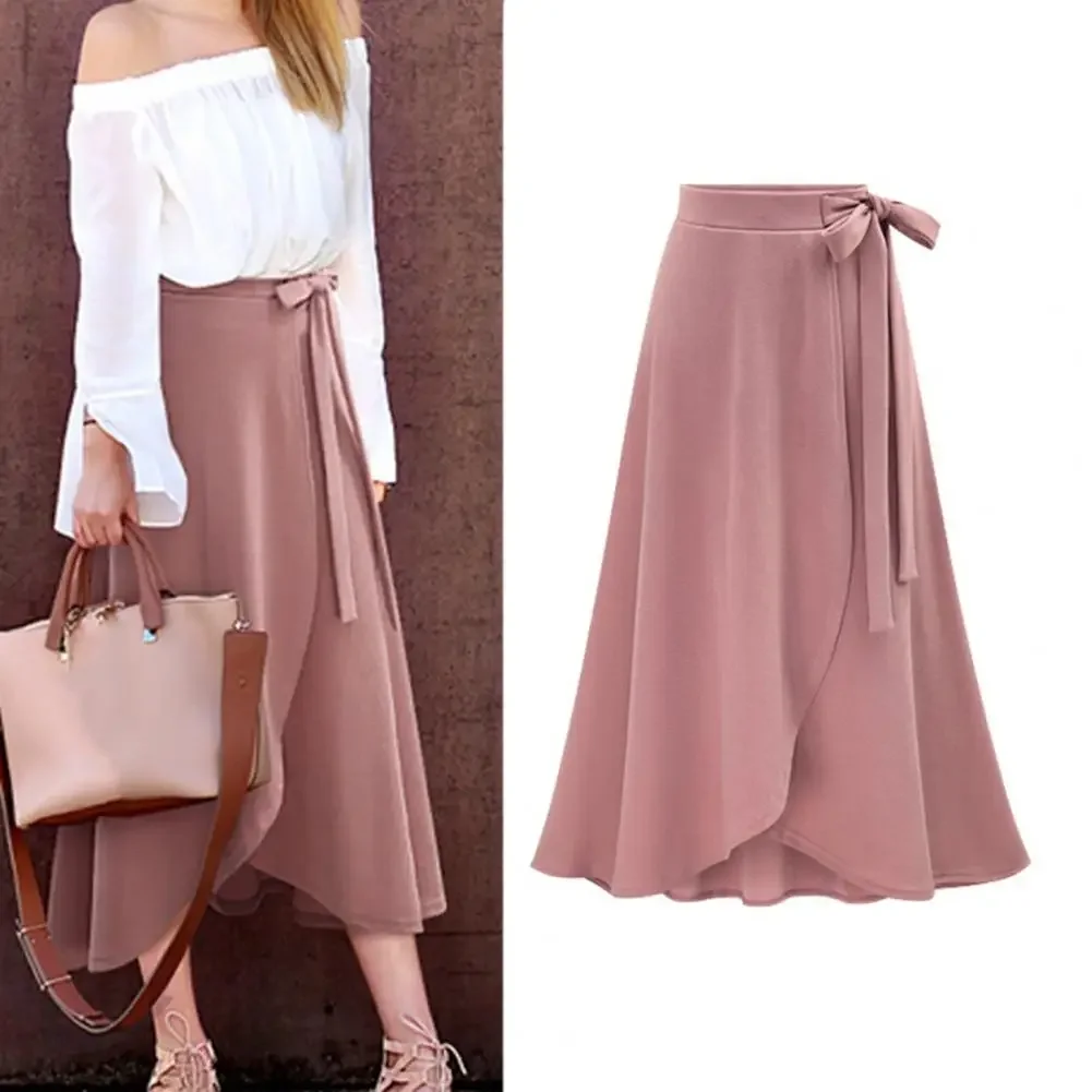 

Elegant Office Lady Skirt Bandage Solid Color High Waist Slit Large Hem Long Skirt for Date