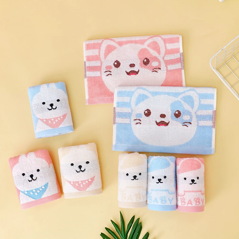 23x42CM Children\'s Towel Jacquard Absorbent Thickened Pure Cotton Kindergarten Baby Face Cute Cartoon Gift Small Towel