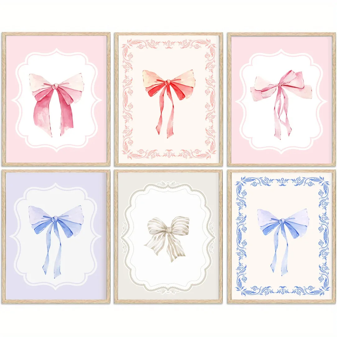 (1pc frameless)1pc Modern Minimalist Coquette Bow Wall Art Poster Trendy Fashion Aesthetic Girl Poster Dorm Room Bedroom Livi