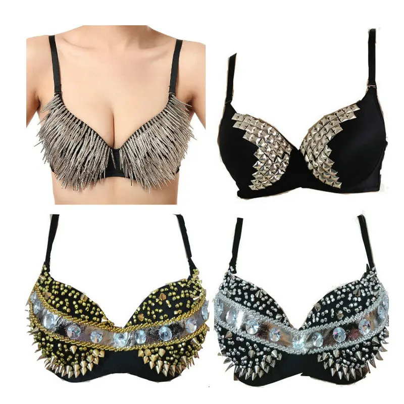 Belly Dance Bra Nightclub Bra DS Show Costume Rivet Bra Nail Bead Sexy Bra Lingerie Disco Wear Underwear Women Sexy Bra