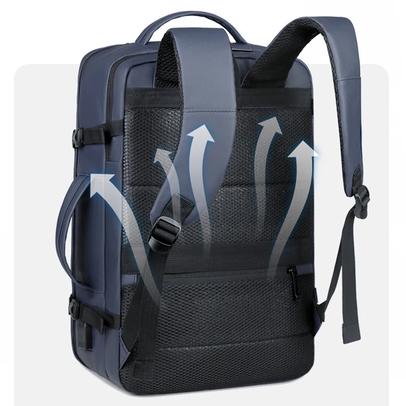 Mochila para laptop aberta de 180 graus com porta de carregamento USB Bolsa de viagem de negócios à prova d'água com alça de bagagem para computador de 15,6 polegadas