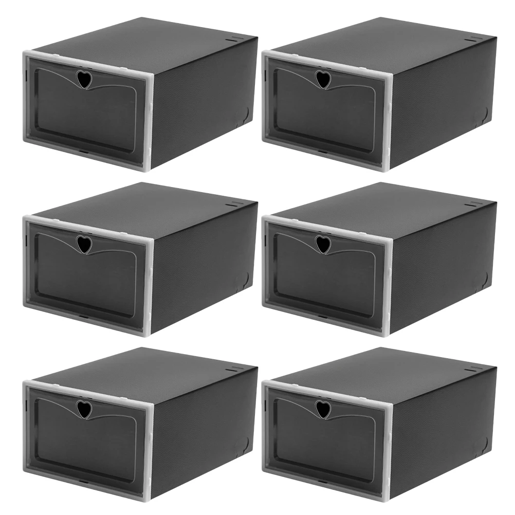 

6 Pcs Flip Lid Shoe Boxes PP Material Stackable Perforated Shoe Storage Containers Black Plastic ganizers
