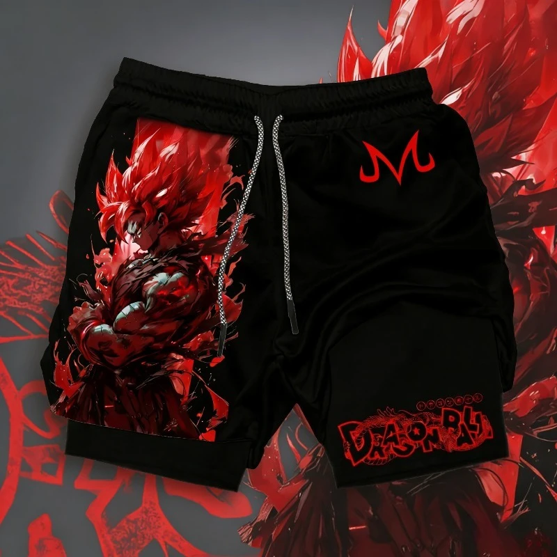 Dragon Ball Goku bedruckte doppellagige Shorts, lockere, schweißableitende und atmungsaktive Sportshorts für Herren und Damen im Sommer