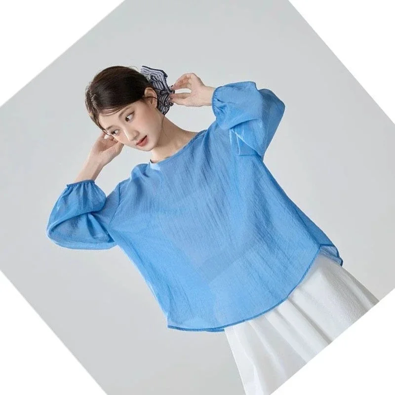 Women Flowy Sheer Long Sleeve Dance Top Loose Chinese Classical Modern Dance Training Blouse For Teachers