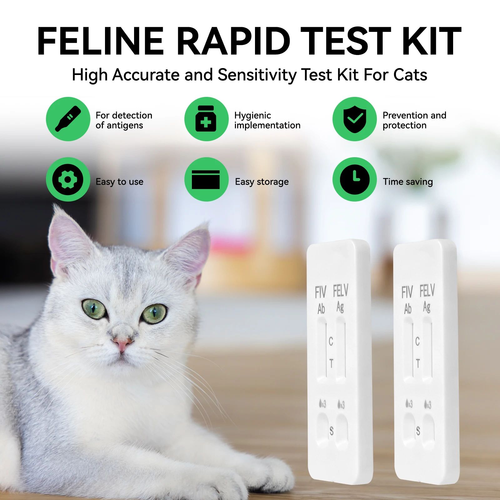5 Pcs (FIV+FeLV) Feline Immunodeficiency & Leukemia Combo Test Kits for Cats