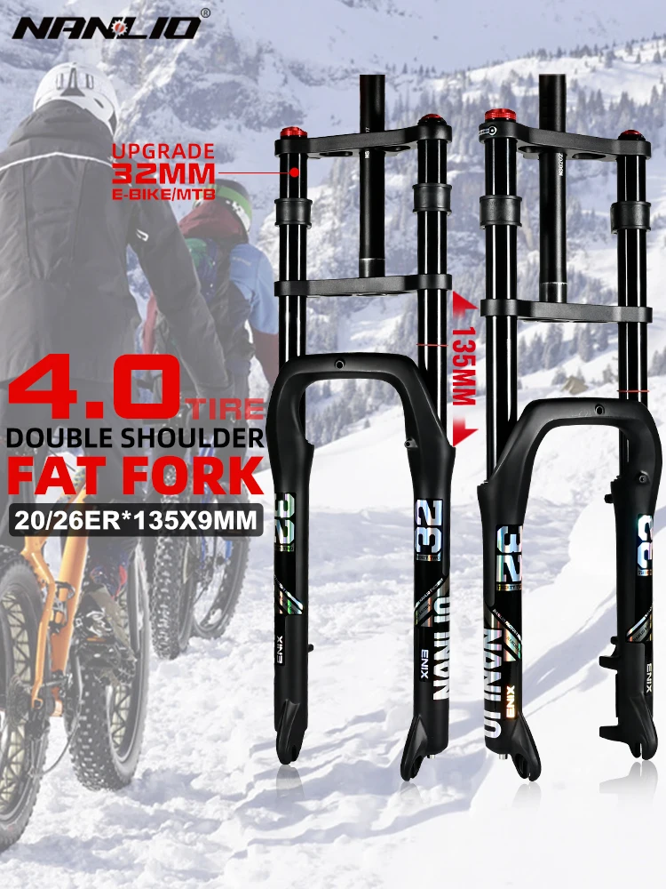 AliExpress NANLIO Nanlio E-bike Bike Air Supension Fork Double Shoulder Snow Front Fork 20*4.0inch / 26*4.0 inch MTB