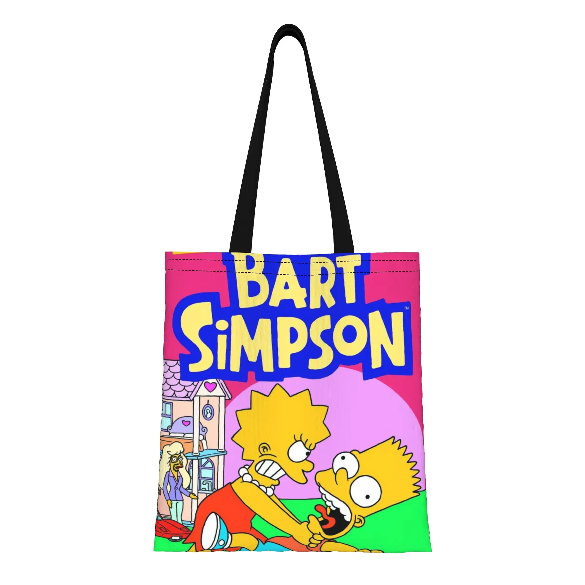 

Сумка-шоппер из холщовой ткани с желтыми аниме-персонажами Симпсонов, идеально подходит для покупок, женская сумка с верхней ручкой, к началу учебного года.
