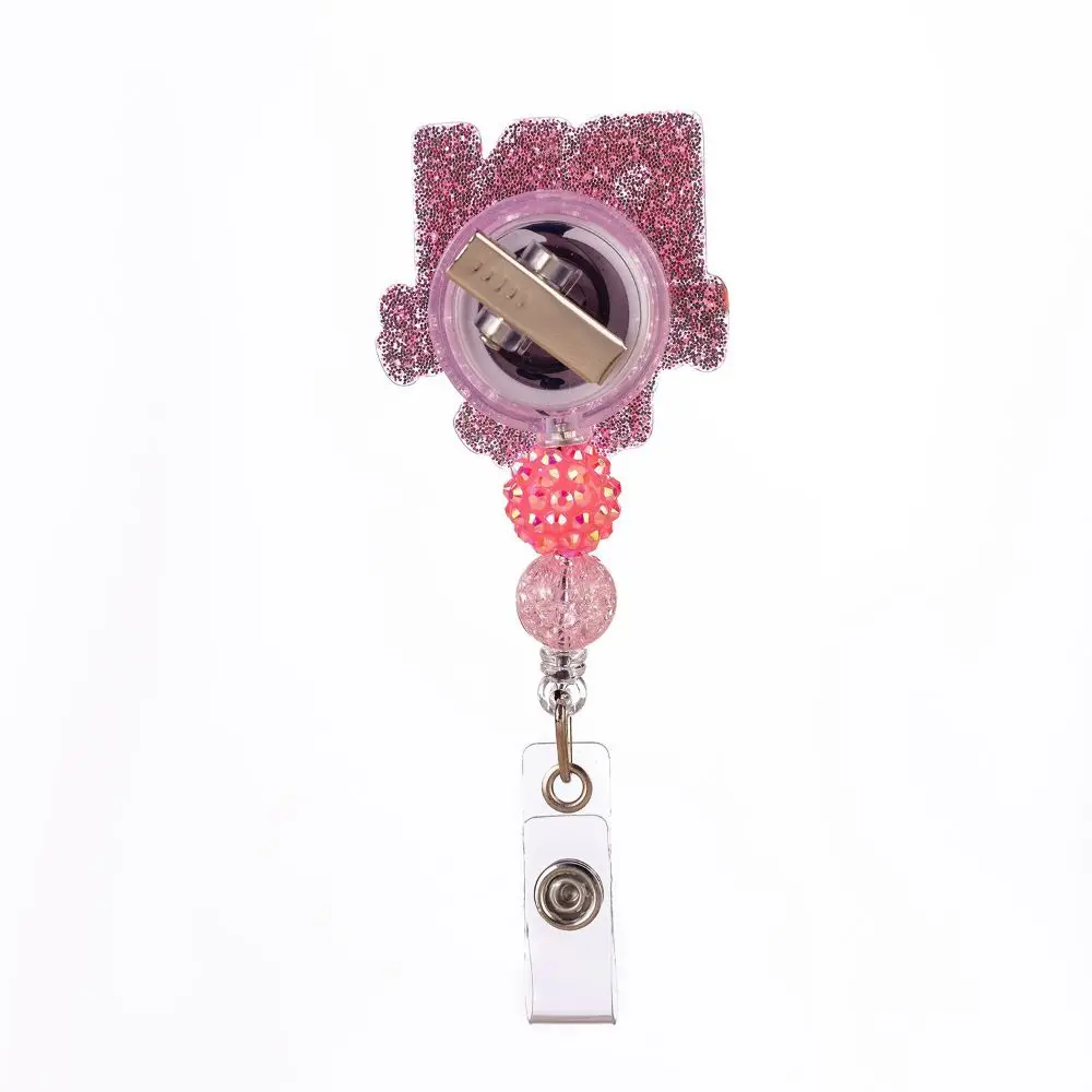 Delicate Beaded Craft Nurse Badge Reel Lightweight Practical Retractable ID Badge Holder Retractable Structure Steady Hold