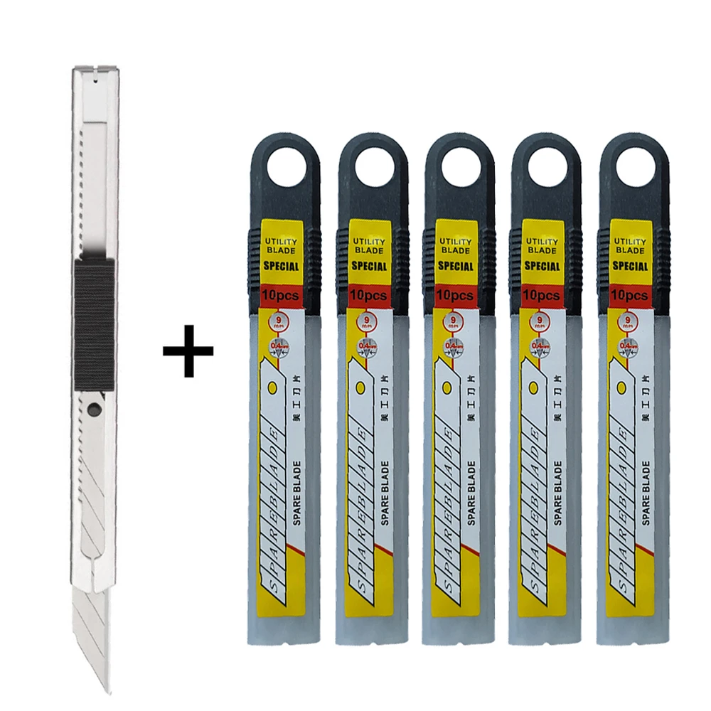 

1PC Snap-Off Knife 50PCS Blades Retractable Art Cutter Window Repair Scraper Glue Cleaning Pencil Paper Knife E02