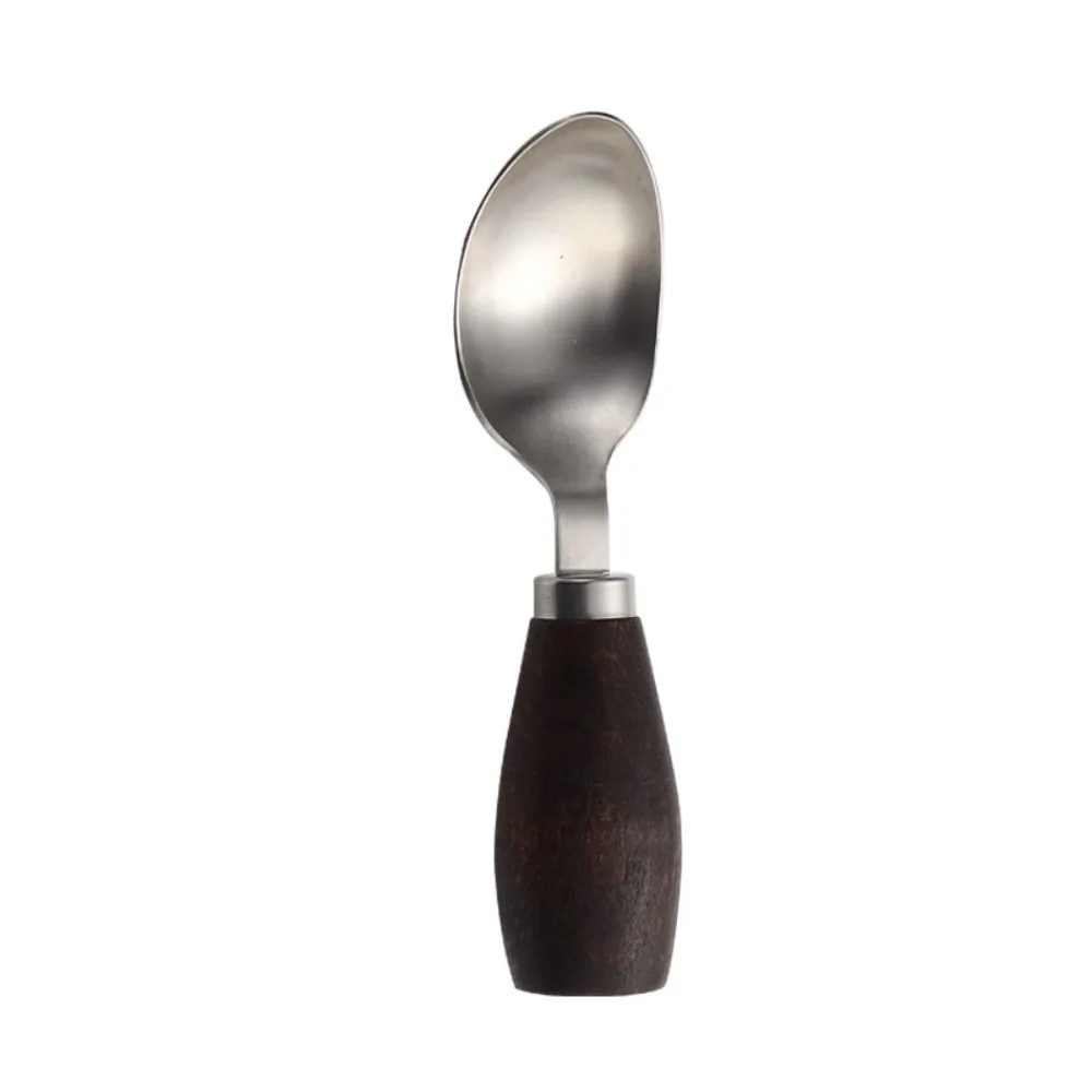 New Standing Wooden Handle Spoon 304 Stainless Steel Round Bottom Kids Soup Spoon 3D Bear Shape Dessert Spoon Kitchen Tool