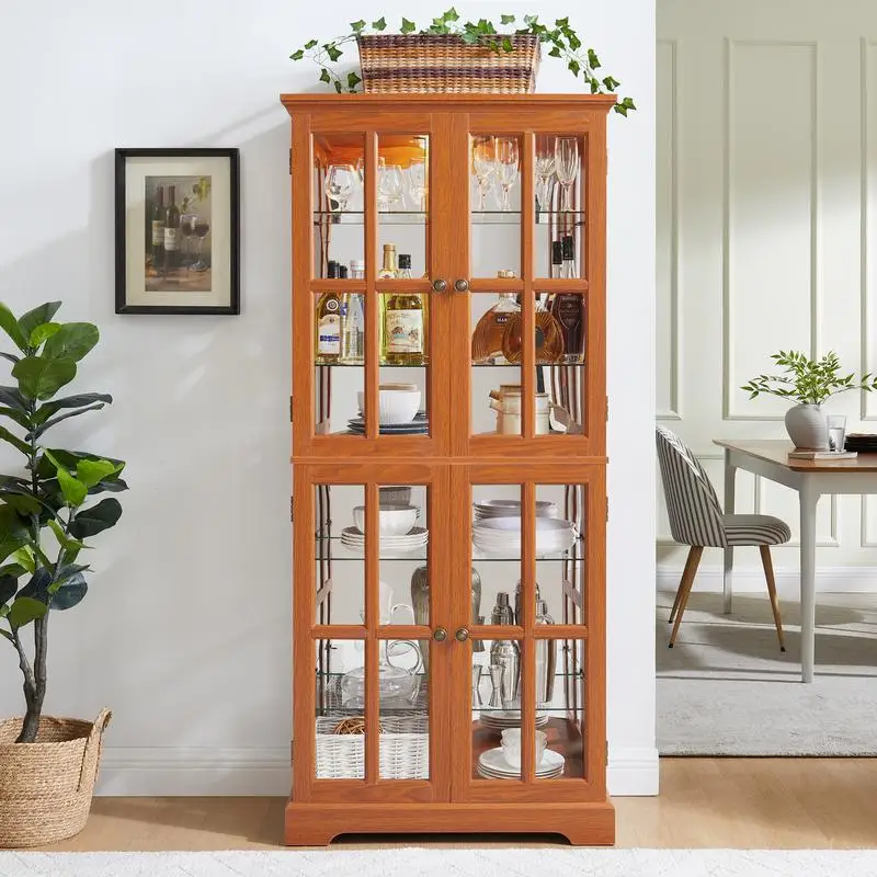 

Antique Curio Display Cabinet with Glass Doors for Collectibles, Features 4 Adjustable Shelves, E26 Bulb Included, Ideal for