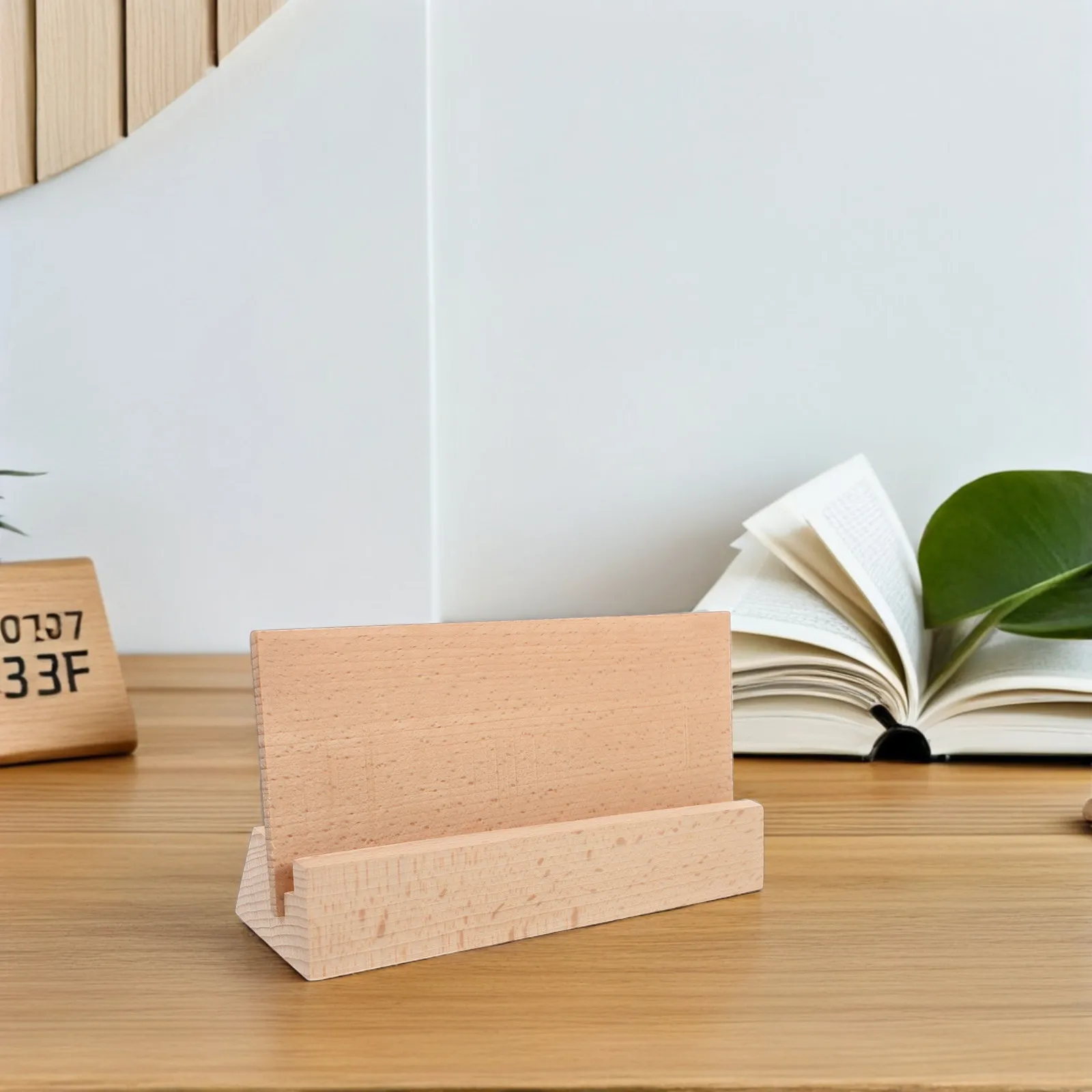 Wooden Desk Calendar Stand Natural Wood Base Detachable Card Holder Memo Photo Display Organizer Desktop Office Table