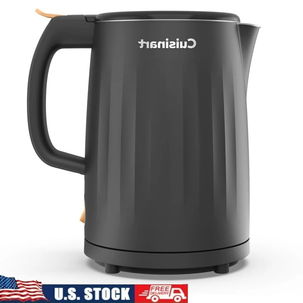 

1L Double Wall Kettle Stainless Steel Rapid Boil Automatic Shut Off Space Saving Design Cool Touch Electric Appliance